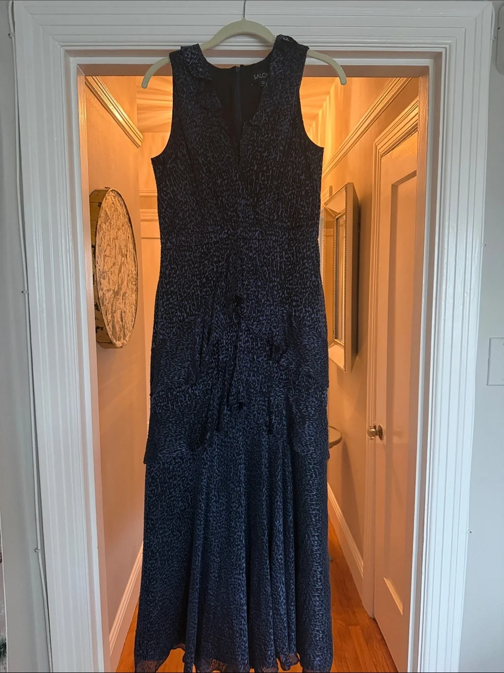 SALONI Navy Sleeveless Textured Maxi Gown